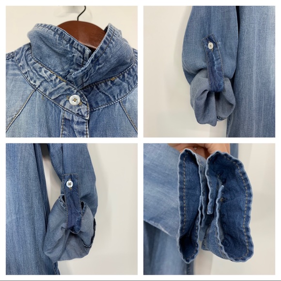 Pink Lily Blue Fade Lyocell Long Sleeve Casual Button Up Tunic Dress Size Small - Picture 13 of 15